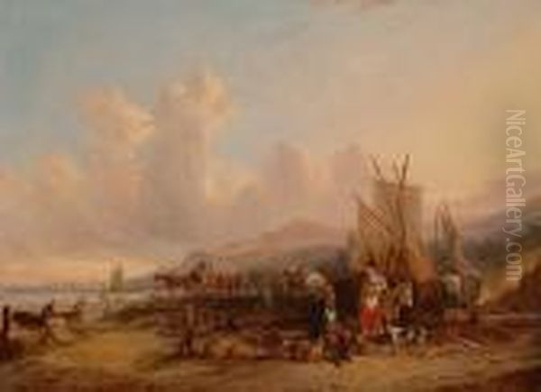 Fisherfolk On The Shore. Oil Painting by William Joseph Shayer