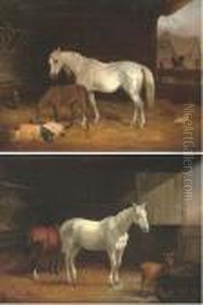 Horses And A Goat In A Stable Oil Painting by William Joseph Shayer