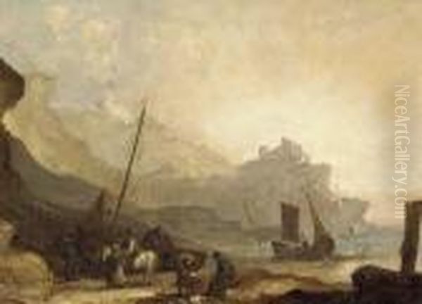 Fishermen Unloading The Catch Oil Painting by William Joseph Shayer