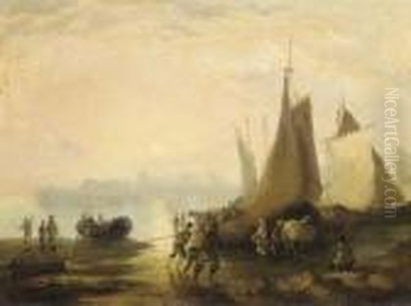 Unloading At Dusk Oil Painting by William Joseph Shayer