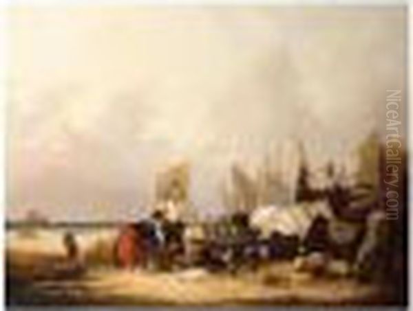 Fisherfolk On The Beach Oil Painting by William Joseph Shayer