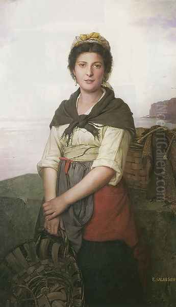 Fisherwoman Oil Painting by Eugenie Marie Salanson