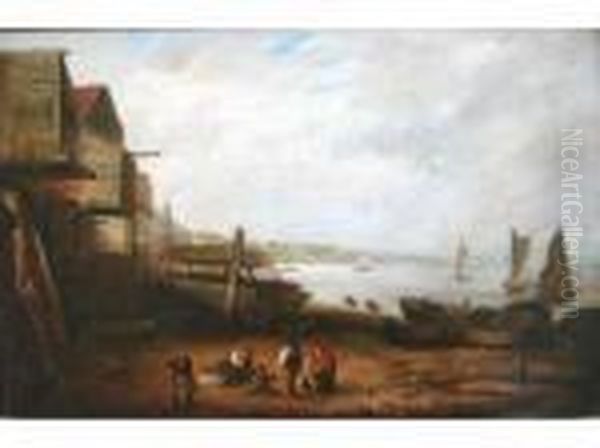 Figures By Southampton Water Oil Painting by Snr William Shayer