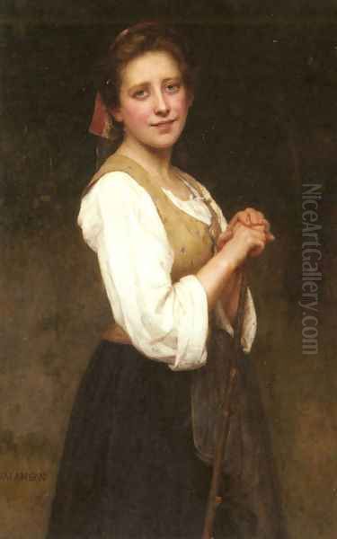 A Young Shepherdess Oil Painting by Eugenie Marie Salanson