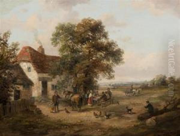 Travelers At A Country Inn Oil Painting by Snr William Shayer