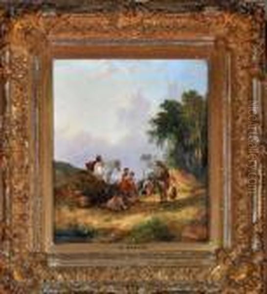 Travellers Camped By A Screen Of Trees Oil Painting by Snr William Shayer