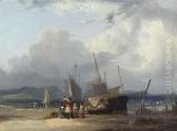 Bringing In The Catch Oil Painting by Snr William Shayer