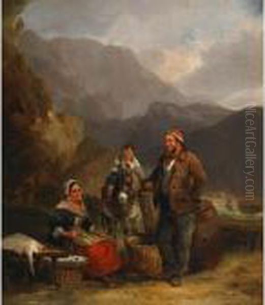 The Fisherman And His Family Oil Painting by Snr William Shayer