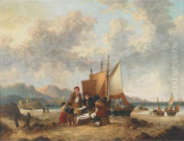 The Beach Fish Market Oil Painting by Snr William Shayer