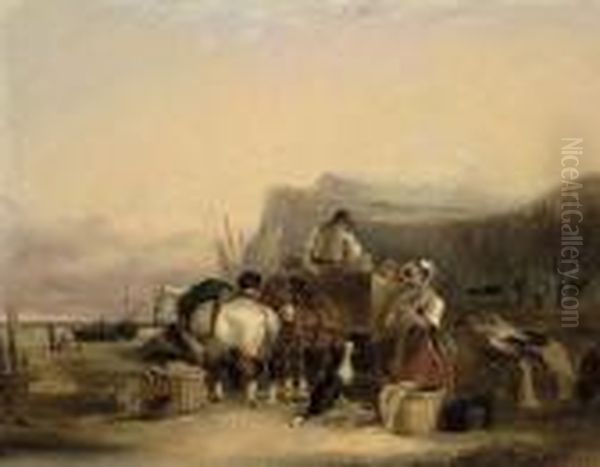 Unloading The Day's Catch Oil Painting by Snr William Shayer