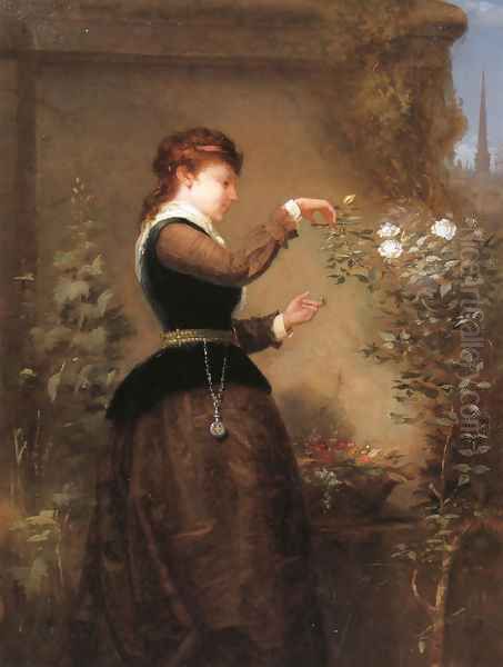 Tending the Rose Bush Oil Painting by George Henry Story