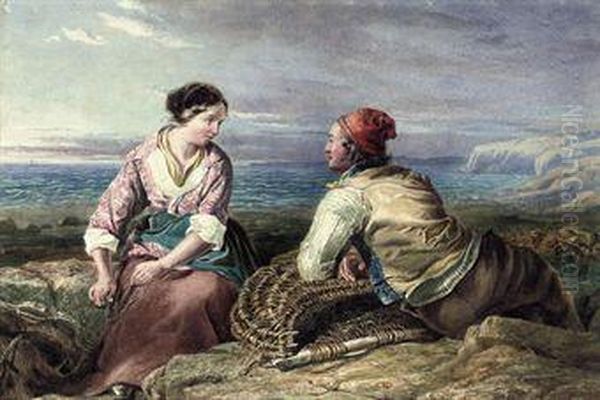 A Coastal Courtship Oil Painting by Snr William Shayer