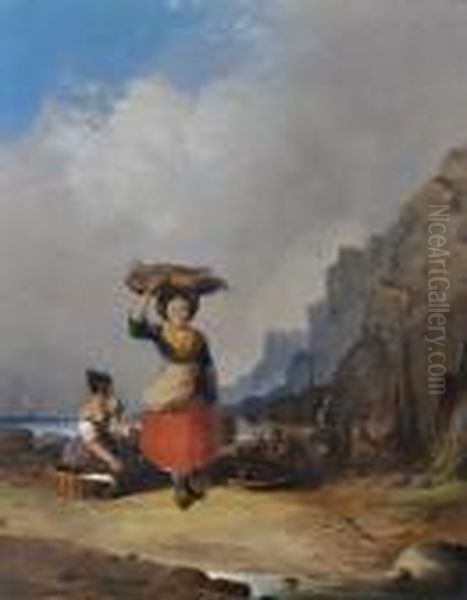 Fisher Girls On The Beach Oil Painting by Snr William Shayer