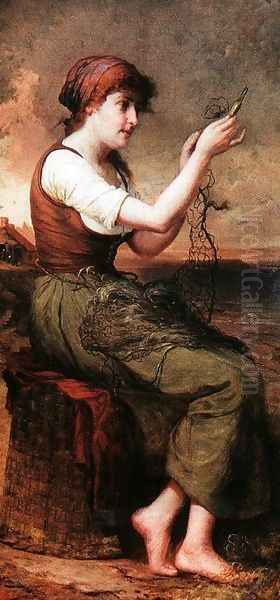 Brittany Mending the Nets Oil Painting by George Henry Story