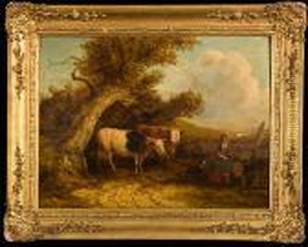 Figures And Cattle Oil Painting by Snr William Shayer