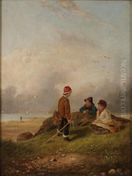 Fiskarpojkar Oil Painting by Snr William Shayer