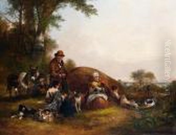 Travellers Resting In An Open Landscape Oil Painting by Snr William Shayer