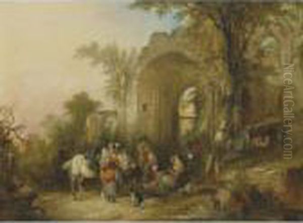 Travellers Resting Oil Painting by Snr William Shayer