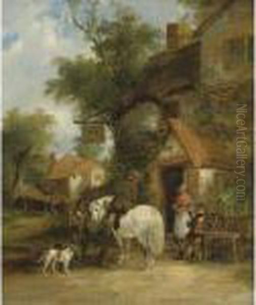 Outside The Crown Inn Oil Painting by Snr William Shayer