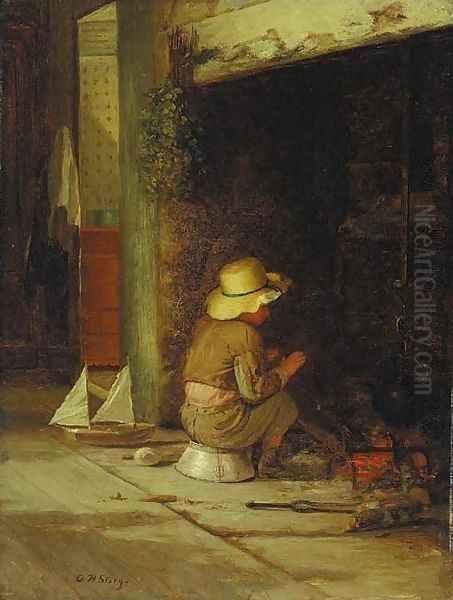 By the Fire Oil Painting by George Henry Story