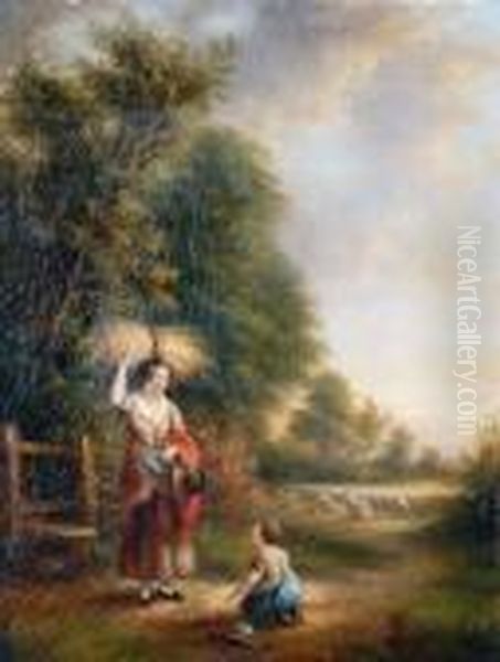 Mother And Child Returning Home From Harvest Oil Painting by Snr William Shayer