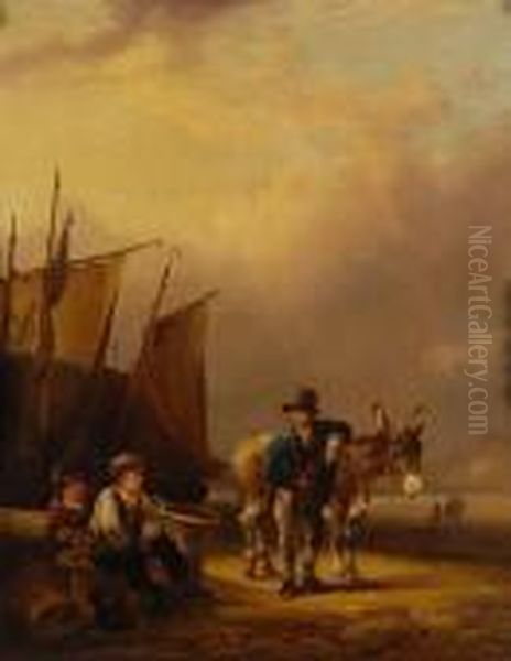 Boys And Donkey Oil Painting by Snr William Shayer