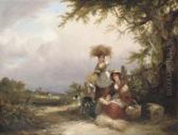 The Gleaners, Shirley, Hampshire Oil Painting by Snr William Shayer