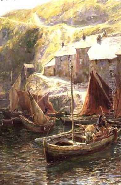 Fishing Boats, Polperro, Cornwall Oil Painting by George Swinstead