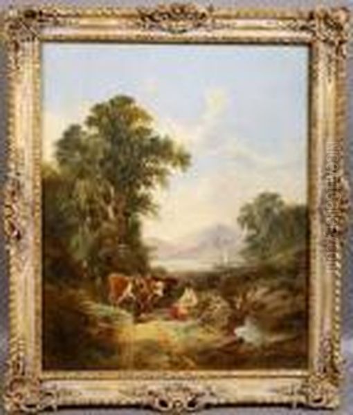 Man With Cows, O/c Oil Painting by Snr William Shayer