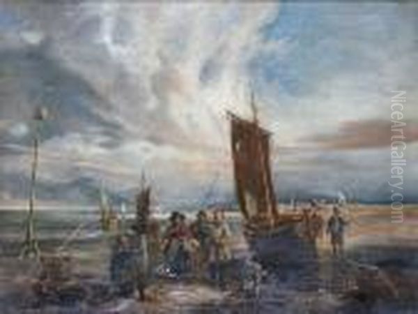 Sorting The Catch Oil Painting by Snr William Shayer