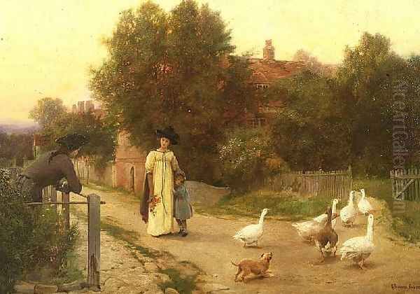 Rounding up the geese Oil Painting by George Swinstead