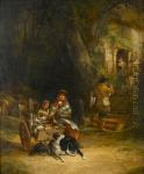 A Rabbit Seller In The New Forest Oil Painting by Snr William Shayer