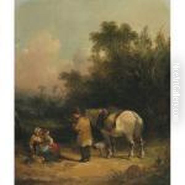 Old Man With A Horse (the Wayfarer); The Cowherd Oil Painting by Snr William Shayer