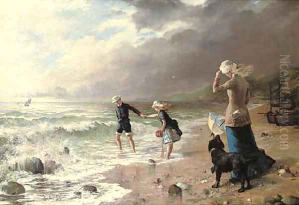 Playing in the waves Oil Painting by George Swinstead