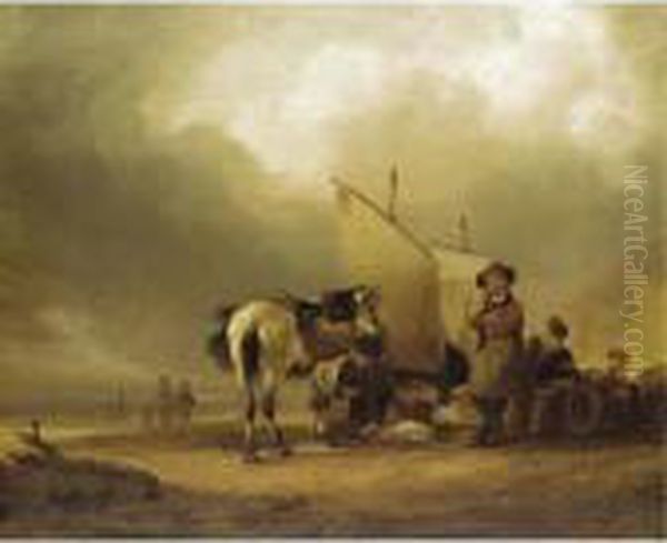 Sorting The Catch Oil Painting by Snr William Shayer