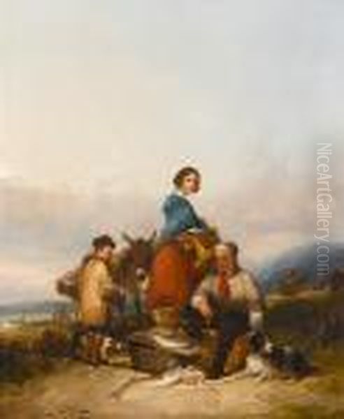 Fisherfolk Oil Painting by Snr William Shayer