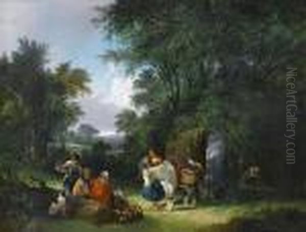 Travellers Resting, A View In The New Forest, Hampshire Oil Painting by Snr William Shayer