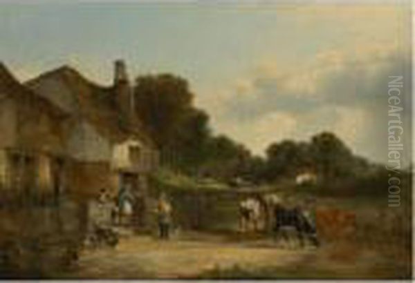 The Village Meeting Place Oil Painting by Snr William Shayer