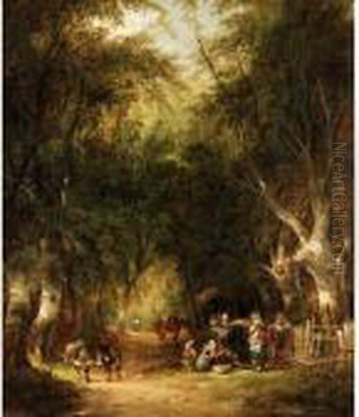 Resting In A Wooded Glade Oil Painting by Snr William Shayer