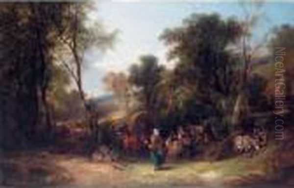 A Gypsy Encampment In A Wooded Landscape Oil Painting by Snr William Shayer