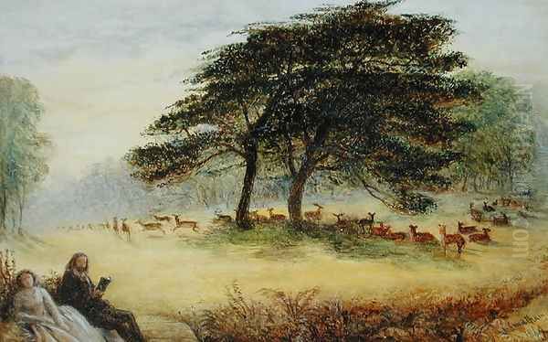 Lovers in Richmond Park Windsor Park Oil Painting by James Smetham