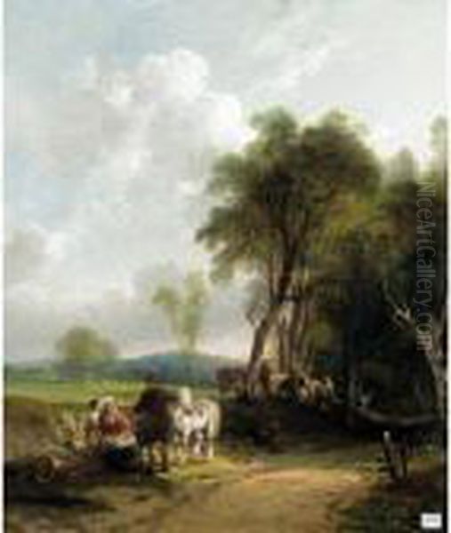 Travellers Resting At The Roadside Oil Painting by Snr William Shayer