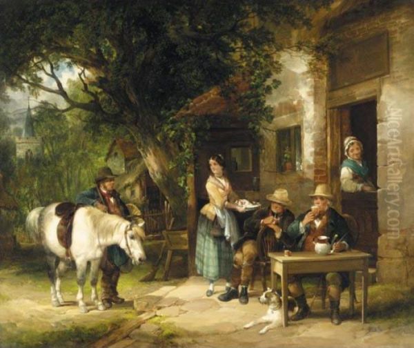 Resting Outside The Royal Oak Oil Painting by Snr William Shayer