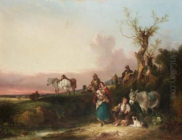 A Gypsy Camp Oil Painting by Snr William Shayer