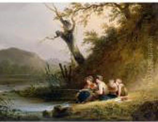 The Young Anglers Oil Painting by Snr William Shayer