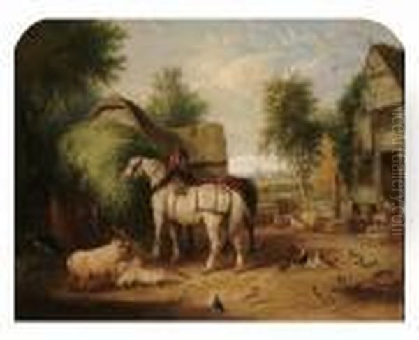 A Farmyard Scene Oil Painting by Snr William Shayer