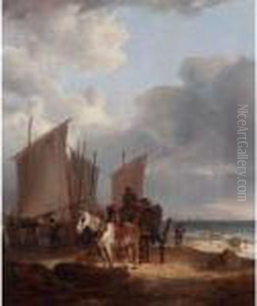 Loading Fish, Near Southampton Oil Painting by Snr William Shayer