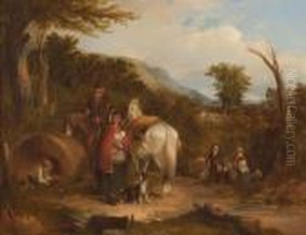 A Peasant Family On The Road Oil Painting by Snr William Shayer