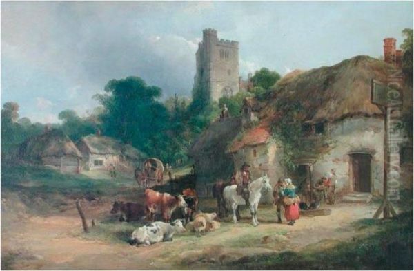 The Plough Inn Oil Painting by Snr William Shayer