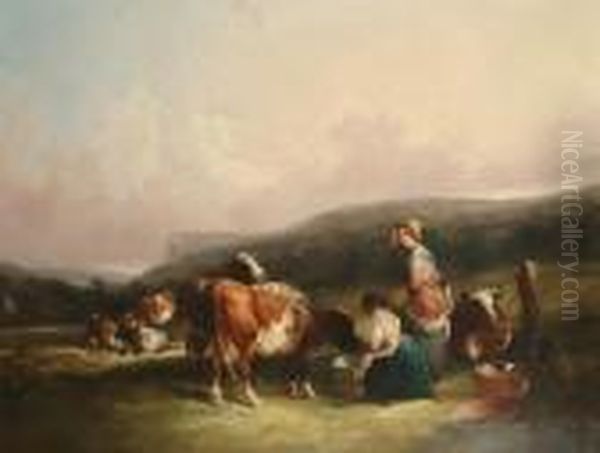 Milking Time Oil Painting by Snr William Shayer